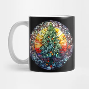 Stained glass window with Christmas tree in warm colours Mug